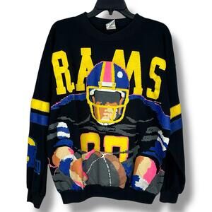 Vintage 80's LA RAMS Football Graphic Sweatshirt Caribe NFL Superbowl Large RARE